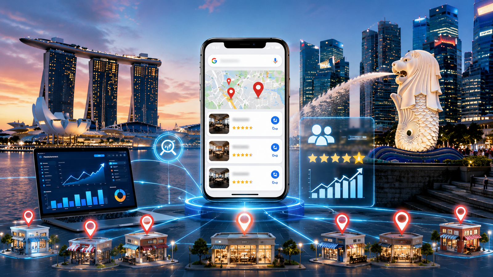 Professional Local SEO Singapore concept featuring the iconic Singapore.
